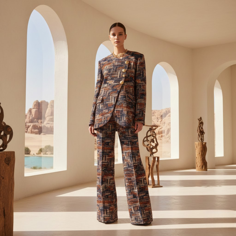 HMG Fashion Designer Printed Blazer Pant Co-Ord Set for Women
