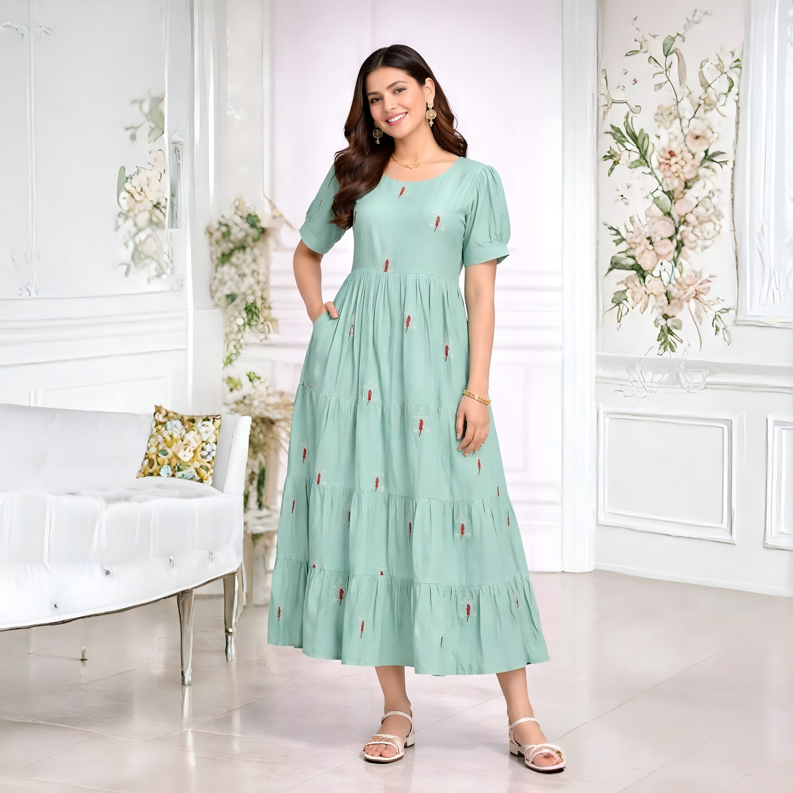 HMG Frock Dress – Graceful Elegance in Mint Green - Image 3