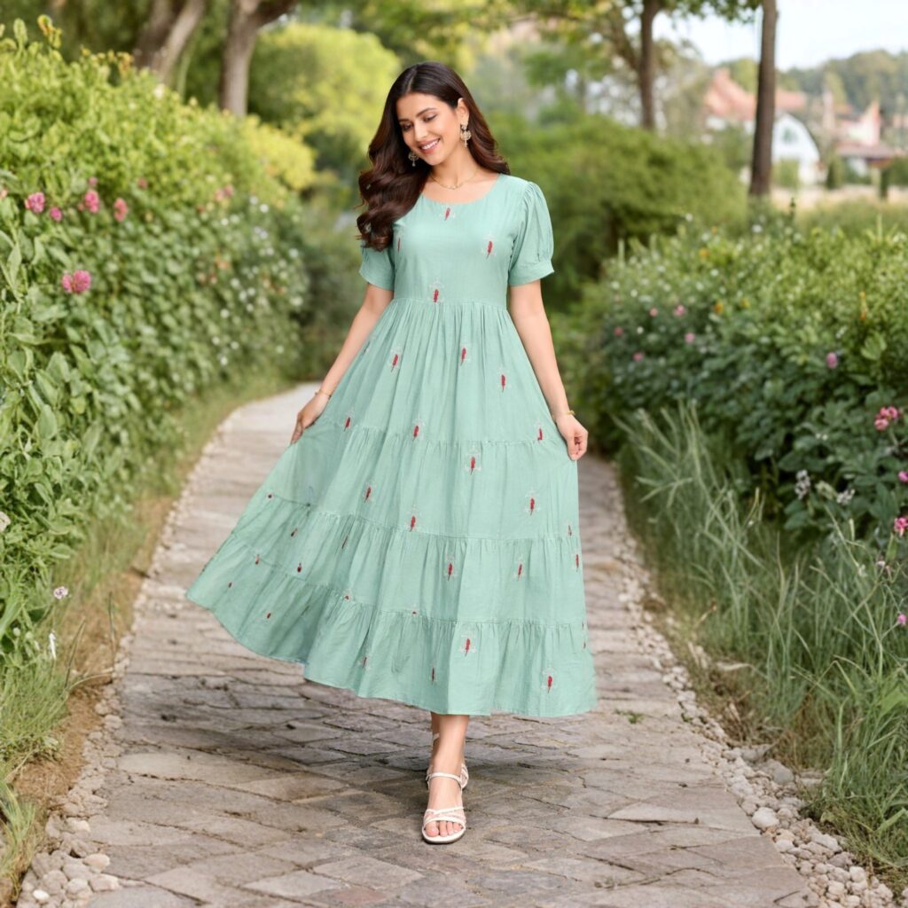 HMG Frock Dress – Graceful Elegance in Mint Green
