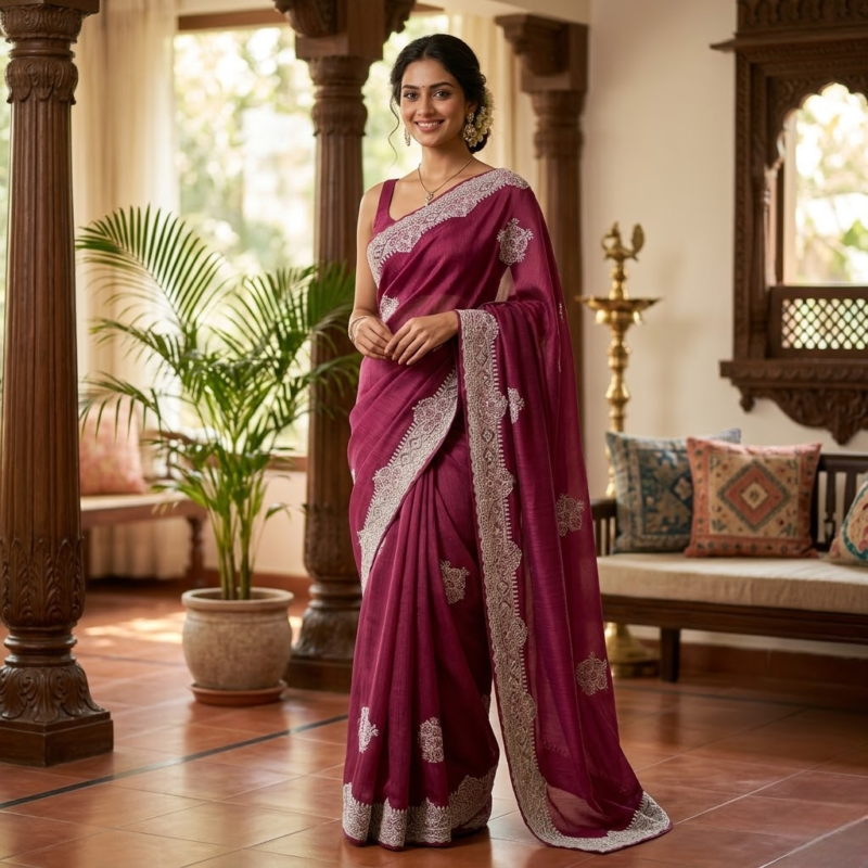 HMG Fancy Work Saree - Traditional wear